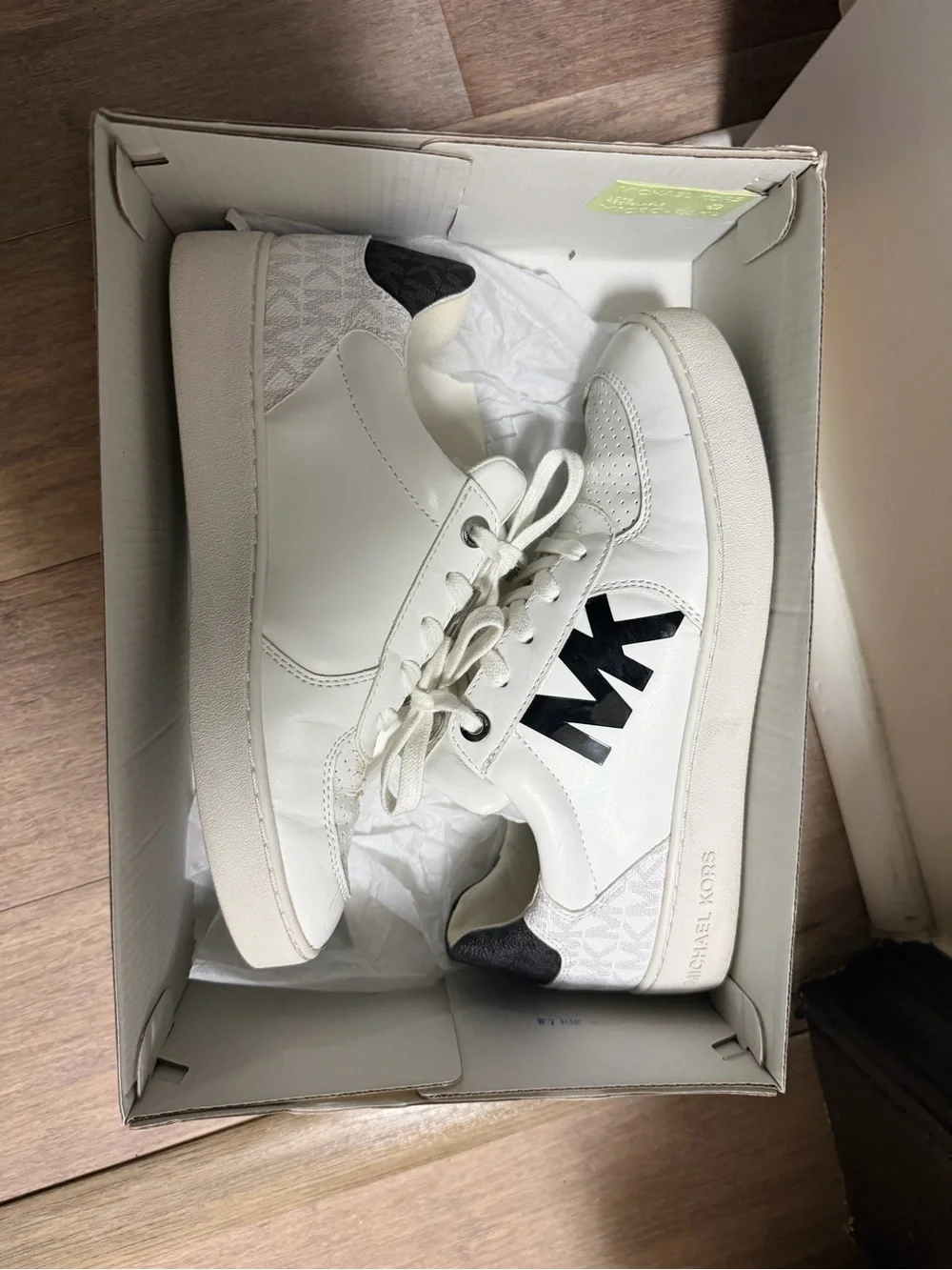 Michael Kors White Leather Sneakers with Black MK Accent